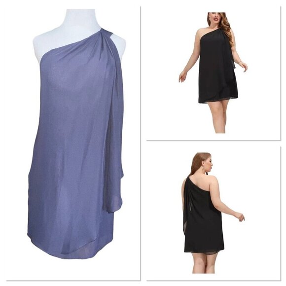 JJ's House Dress Women Size 6 Purple‎ Stormy One Shoulder Chiffon  Sheath Dress - Picture 1 of 11